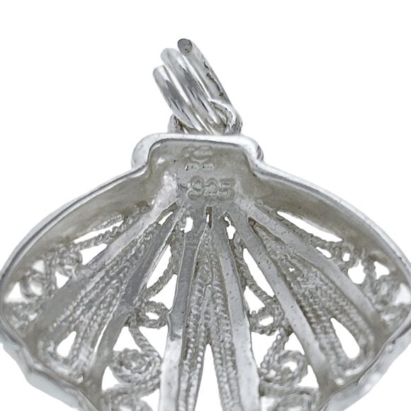 Sterling Silver 925 Wire Filigree Scallop Sea Shell Charm Pendant - Picture 3 of 4